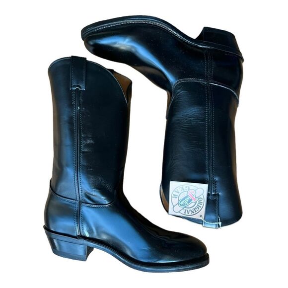 NIB Vintage Justin Men Leather Black Cowboy Western Timeless Sleek Boots Sz 11 - Picture 2 of 14
